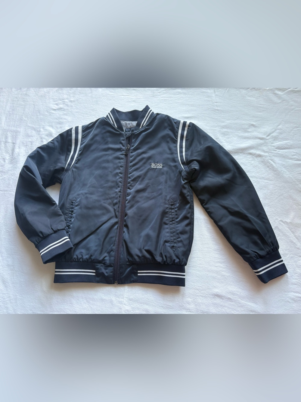Hugo Boss Navy Jacket with White Stripe Trim